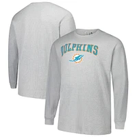 Men's Fanatics Heather Gray Miami Dolphins Big & Tall Thermal Long Sleeve T-Shirt