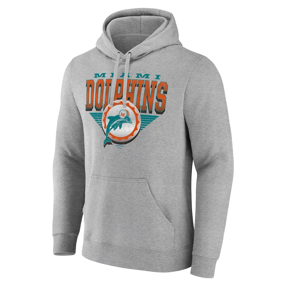 Men's Fanatics Heather Gray Miami Dolphins Geometric Chrome Pullover Hoodie