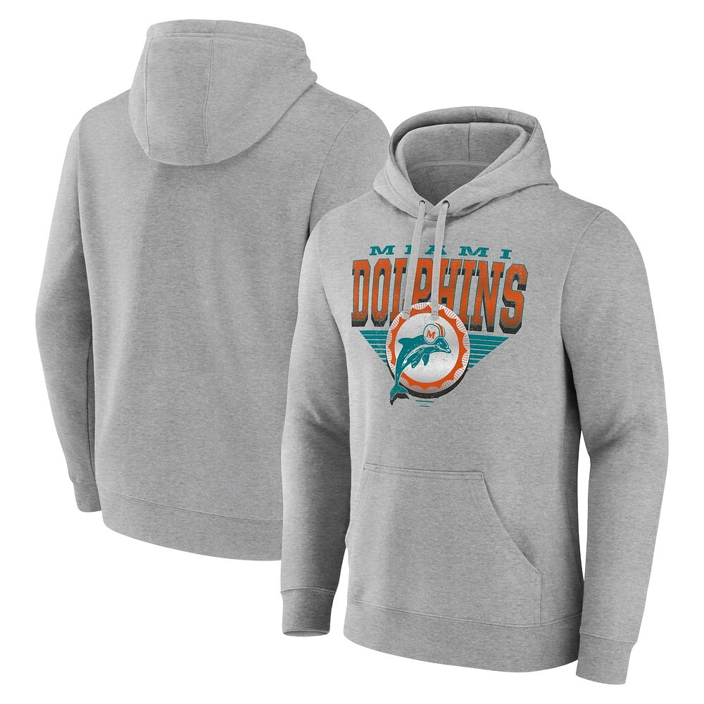 Men's Fanatics Heather Gray Miami Dolphins Geometric Chrome Pullover Hoodie