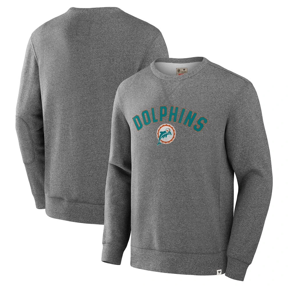 Men's Fanatics  Heather Gray Miami Dolphins Loop Terry Pullover Sweatshirt