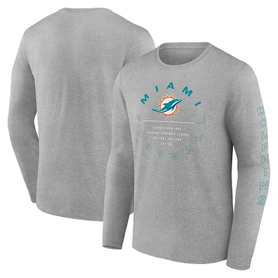 T-shirt à manches longues Fanatics Heather Grey Miami Dolphins Stat Sheet pour hommes