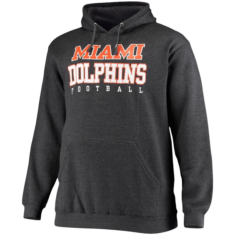 Men's Fanatics Heathered Charcoal Miami Dolphins Big & Tall Practice Pullover Hoodie