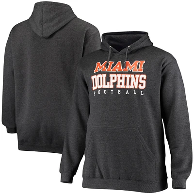 Sweat à capuche d'entraînement Fanatics Heathered Charcoal Miami Dolphins Big & Tall pour hommes