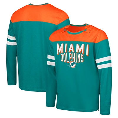 T-shirt à manches longues adaptatif Hail Mary G-III Sports by Carl Banks pour homme, bleu/orange, Miami Dolphins