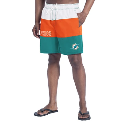 Men's G-III Sports by Carl Banks  Aqua/Orange Miami Dolphins Sunrise Volley Swim Shorts