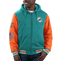 Veste à capuche entièrement zippée blocs de couleurs G-III Sports by Carl Banks Aqua Miami Dolphins Player Option pour hommes