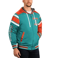 G-III Sports by Carl Banks pour homme Aqua/Gris Miami Dolphins Extreme Full Back Sweat à capuche réversible Full-Zip Jacket