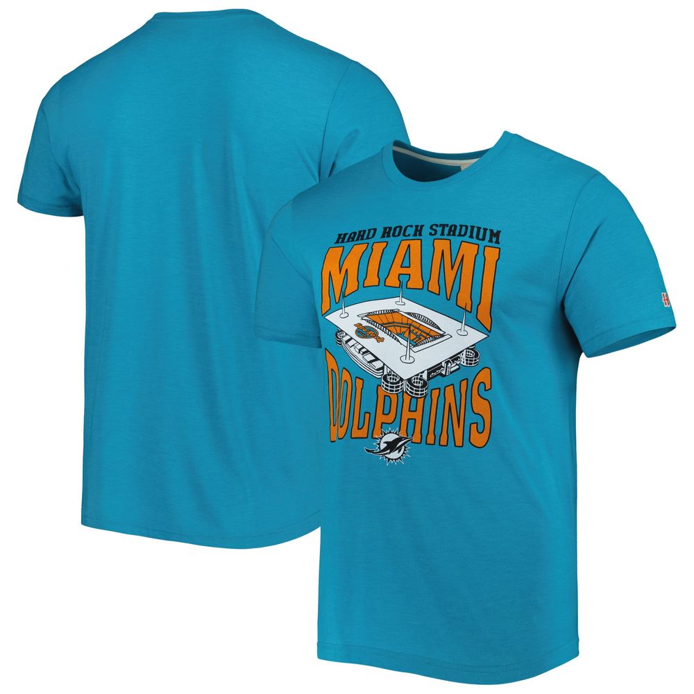 Men's Homage Aqua Miami Dolphins Stadium Tri-Blend T-Shirt