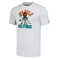 T-shirt à trois mélanges pour hommes, hommage Jaylen Waddle, anthracite chiné, joueur de caricature des Dolphins Miami