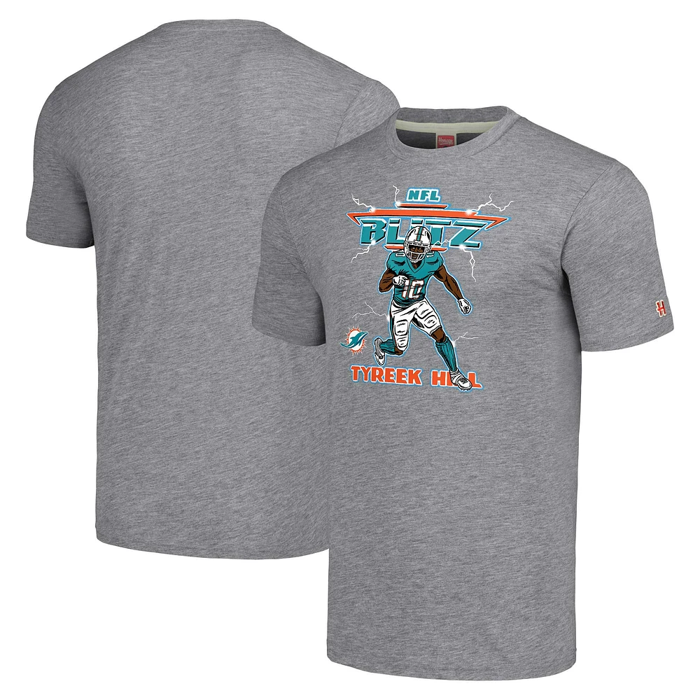 Men's Homage Tyreek Hill Heathered Gray Miami Dolphins NFL Blitz Player Tri-Blend T-Shirt