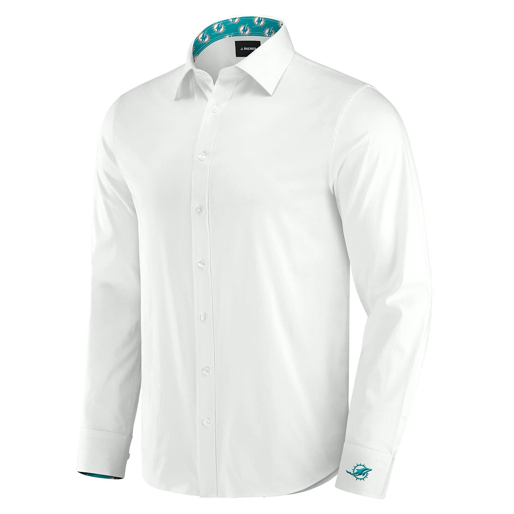 Chemise boutonnée à manches longues pour homme J. Palmer Miami Dolphins Man-In-Motion blanche