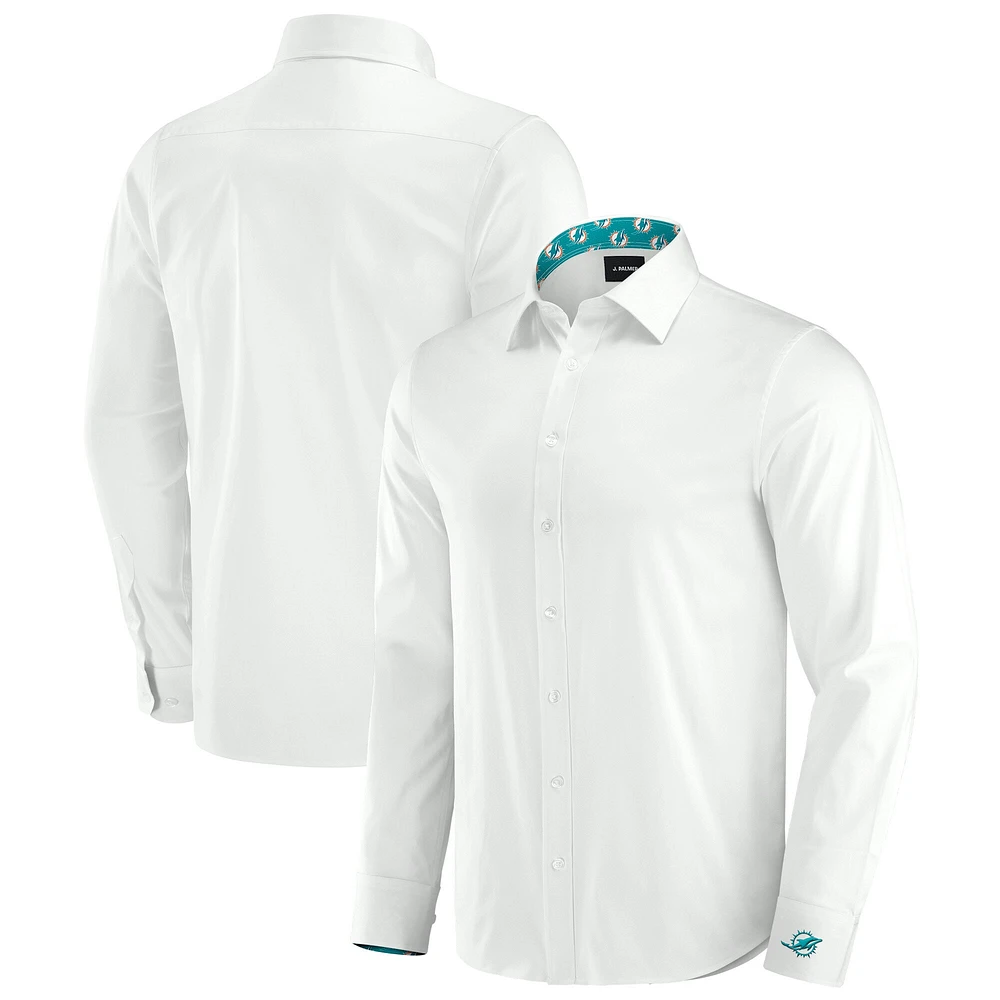 Chemise boutonnée à manches longues pour homme J. Palmer Miami Dolphins Man-In-Motion blanche