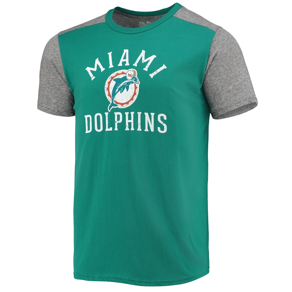 Men's Majestic Threads Aqua/Heathered Gray Miami Dolphins Gridiron Classics Field Goal Slub T-Shirt