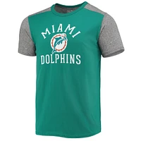 Men's Majestic Threads Aqua/Heathered Gray Miami Dolphins Gridiron Classics Field Goal Slub T-Shirt