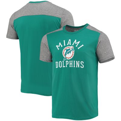 Men's Majestic Threads Aqua/Heathered Gray Miami Dolphins Gridiron Classics Field Goal Slub T-Shirt