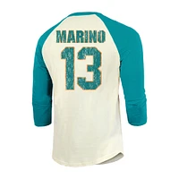 Men's Majestic Threads Dan Marino Cream/Aqua Miami Dolphins Retired Player Name & Number 3/4 Raglan Sleeve T-Shirt