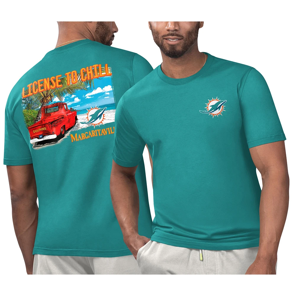 T-shirt Margaritaville Aqua Miami Dolphins pour hommes sous licence se détendre