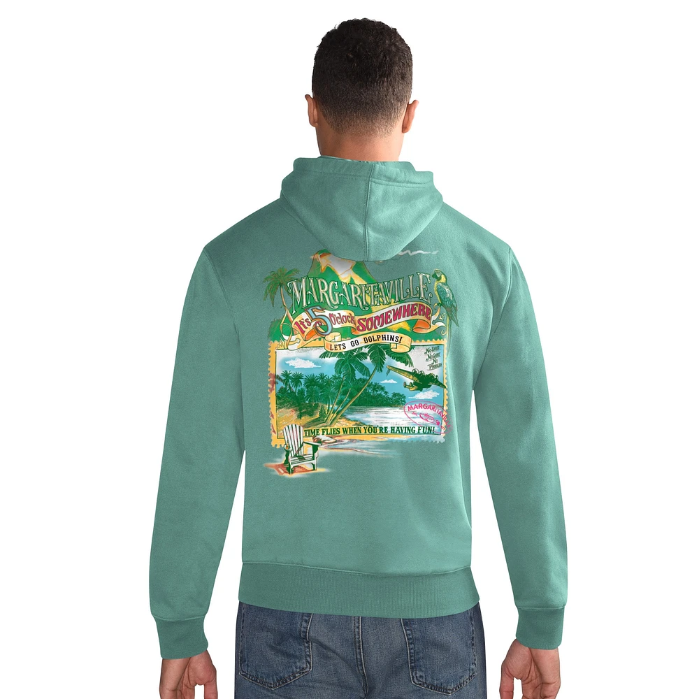 Men's Margaritaville  Aqua Miami Dolphins Time Flies Garment Dyed Pullover Hoodie