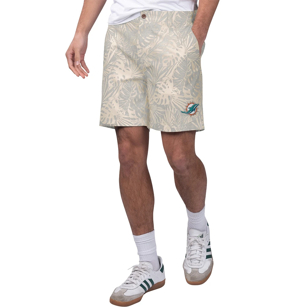 Men's Margaritaville Gray Miami Dolphins Sandwashed Monstera Print Amphib Shorts