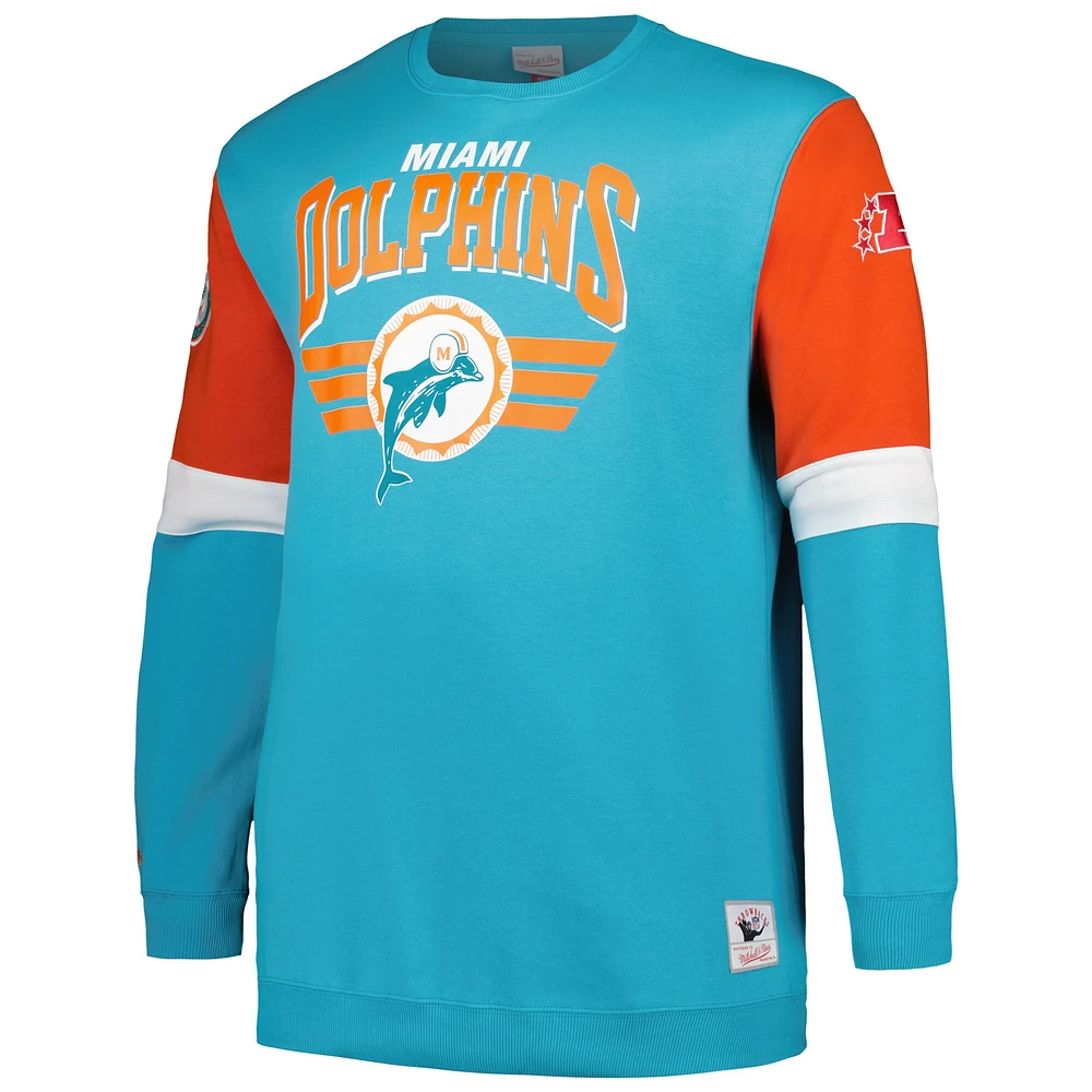 Men's Mitchell & Ness Aqua Miami Dolphins Big Tall Fleece Pullover Sweatshirt