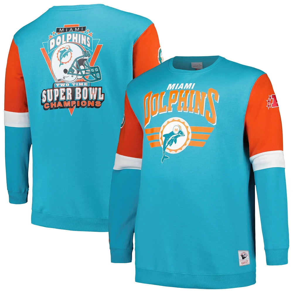 Men's Mitchell & Ness Aqua Miami Dolphins Big Tall Fleece Pullover Sweatshirt