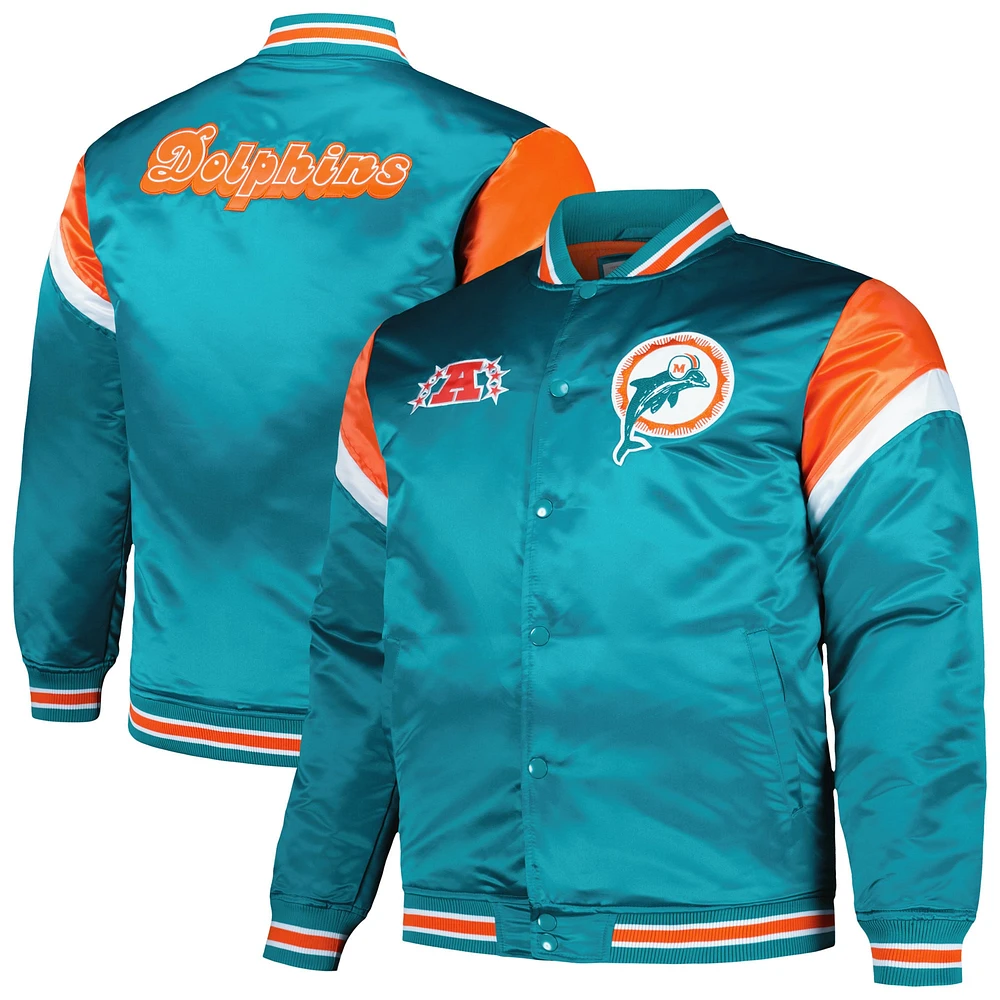 Veste à bouton-pression en satin pour hommes Mitchell & Ness Aqua Miami Dolphins Big Tall