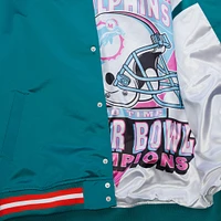Men's Mitchell & Ness Aqua Miami Dolphins Double Down Satin Full-Snap Jacket