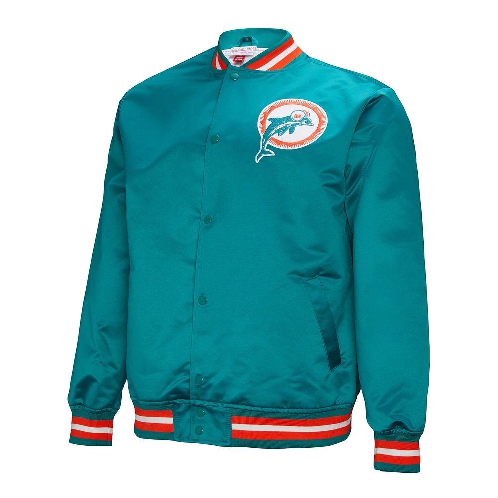 Men's Mitchell & Ness Aqua Miami Dolphins Double Down Satin Full-Snap Jacket