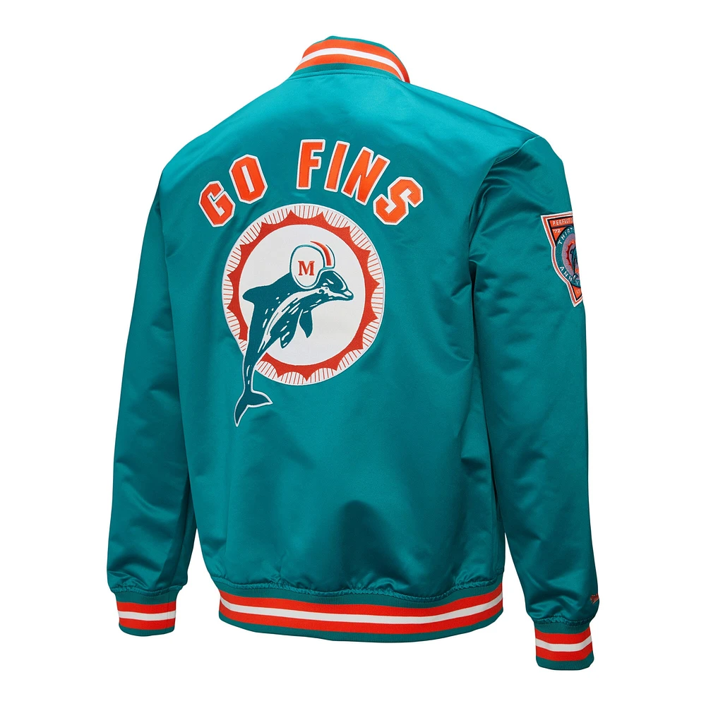 Men's Mitchell & Ness Aqua Miami Dolphins Double Down Satin Full-Snap Jacket