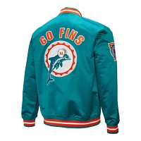 Men's Mitchell & Ness Aqua Miami Dolphins Double Down Satin Full-Snap Jacket