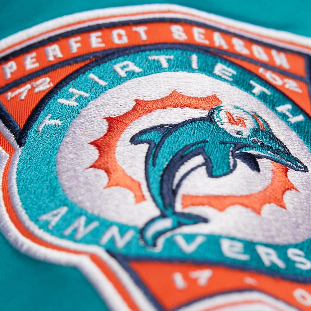 Men's Mitchell & Ness Aqua Miami Dolphins Double Down Satin Full-Snap Jacket