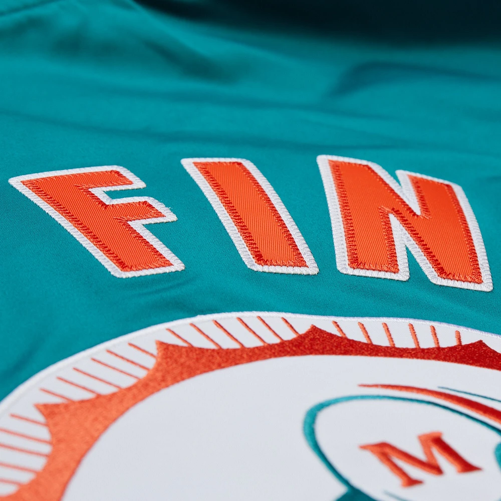 Men's Mitchell & Ness Aqua Miami Dolphins Double Down Satin Full-Snap Jacket
