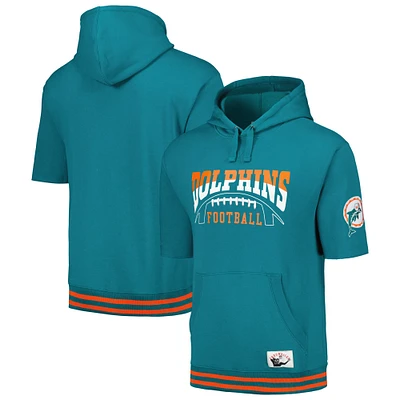 Chandail à capuchon manches courtes d'avant-match des Dolphins de Miami Aqua Mitchell & Ness pour hommes