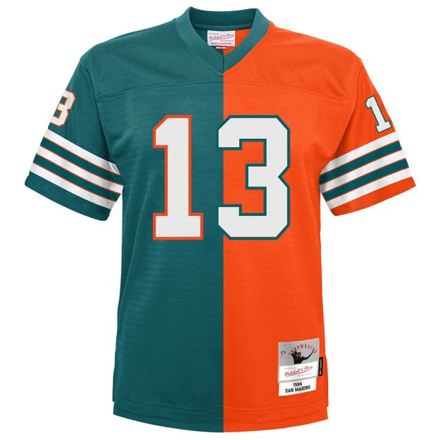 Men's Mitchell & Ness Dan Marino Aqua/Orange Miami Dolphins 1984 Split  Legacy Replica Jersey