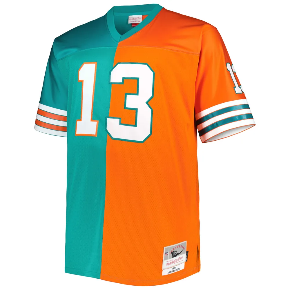 Maillot de réplique joueur retraité Mitchell & Ness Dan Marino Aqua/Orange Miami Dolphins Big Tall Split Legacy pour hommes