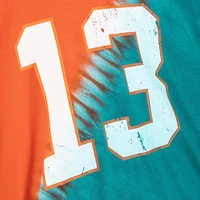 Men's Mitchell & Ness Dan Marino Aqua/Orange Miami Dolphins Retired Player Name Number Diagonal Tie-Dye - V-Neck T-Shirt