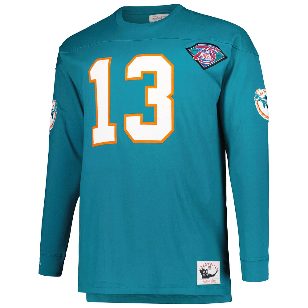 Mitchell & Ness Dan Marino Aqua Miami Dolphins Big Tall Cut Sew Nom et numéro du joueur T-shirt à manches longues