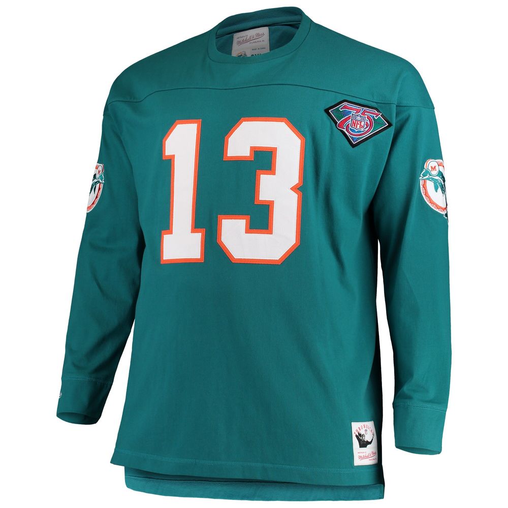 Men's Mitchell & Ness Dan Marino Aqua Miami Dolphins Big Tall Retired Player Name Number Long Sleeve Top