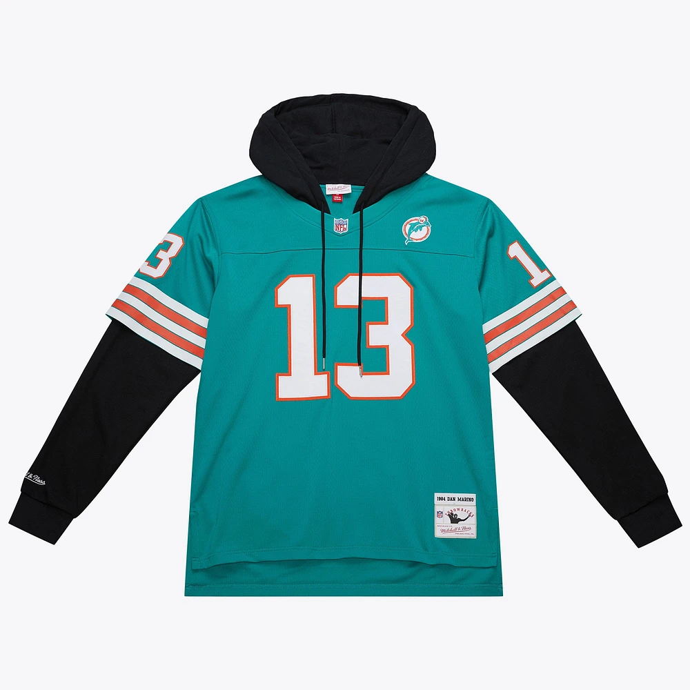 Sweat à capuche pour homme Mitchell & Ness Dan Marino Aqua Miami Dolphins Player Name Number Legacy Jersey