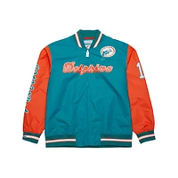 Veste en satin entièrement zippée à motif joueur retraité des Dolphins de Miami Dan Marino Aqua Mitchell & Ness pour homme