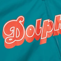 Veste en satin entièrement zippée à motif joueur retraité des Dolphins de Miami Dan Marino Aqua Mitchell & Ness pour homme