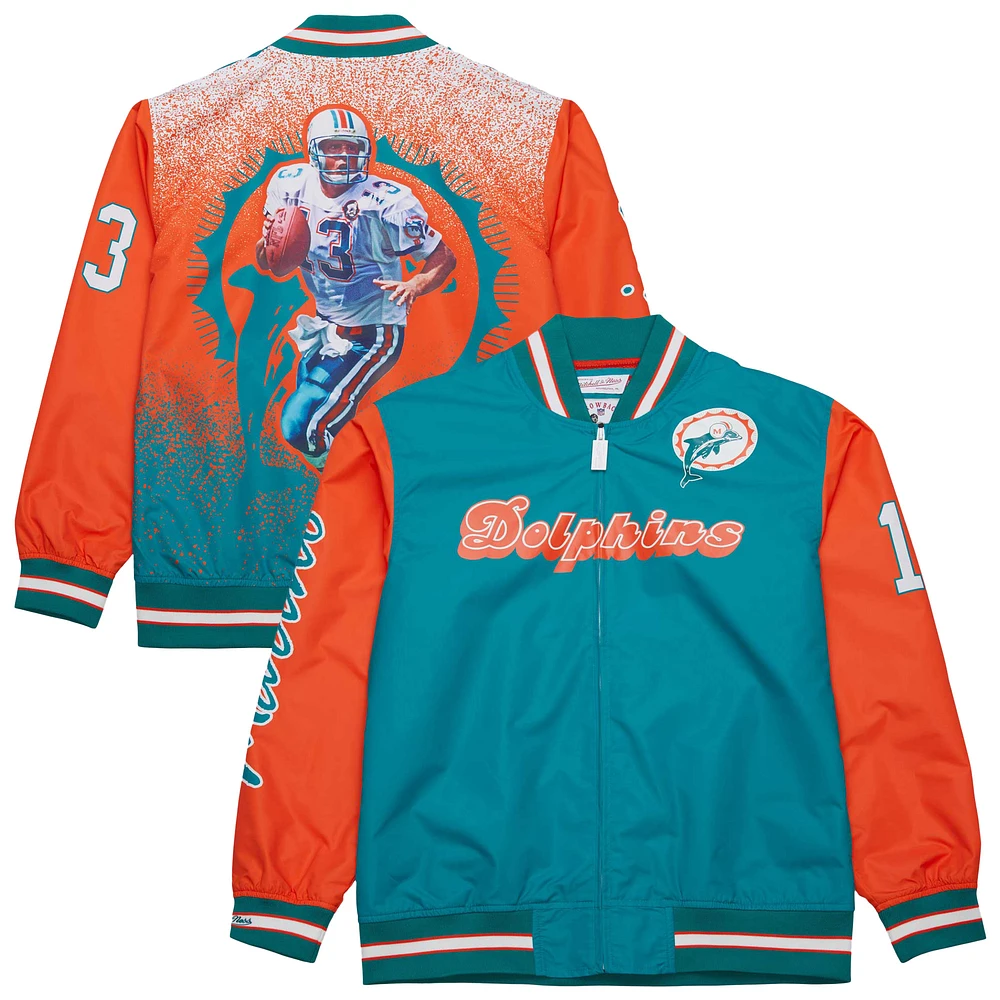 Veste en satin entièrement zippée à motif joueur retraité des Dolphins de Miami Dan Marino Aqua Mitchell & Ness pour homme