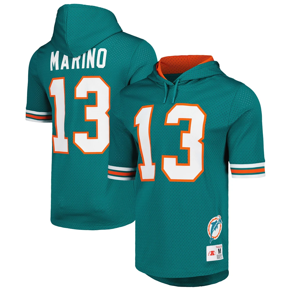 Mitchell & Ness Dan Marino Aqua Miami Dolphins Nom et numéro du joueur retraité T-shirt à capuche en maille pour hommes