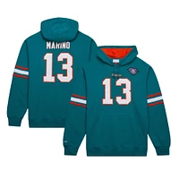 Sweat à capuche pour homme Mitchell & Ness Dan Marino Aqua Miami Dolphins avec nom et numéro de joueur retraité