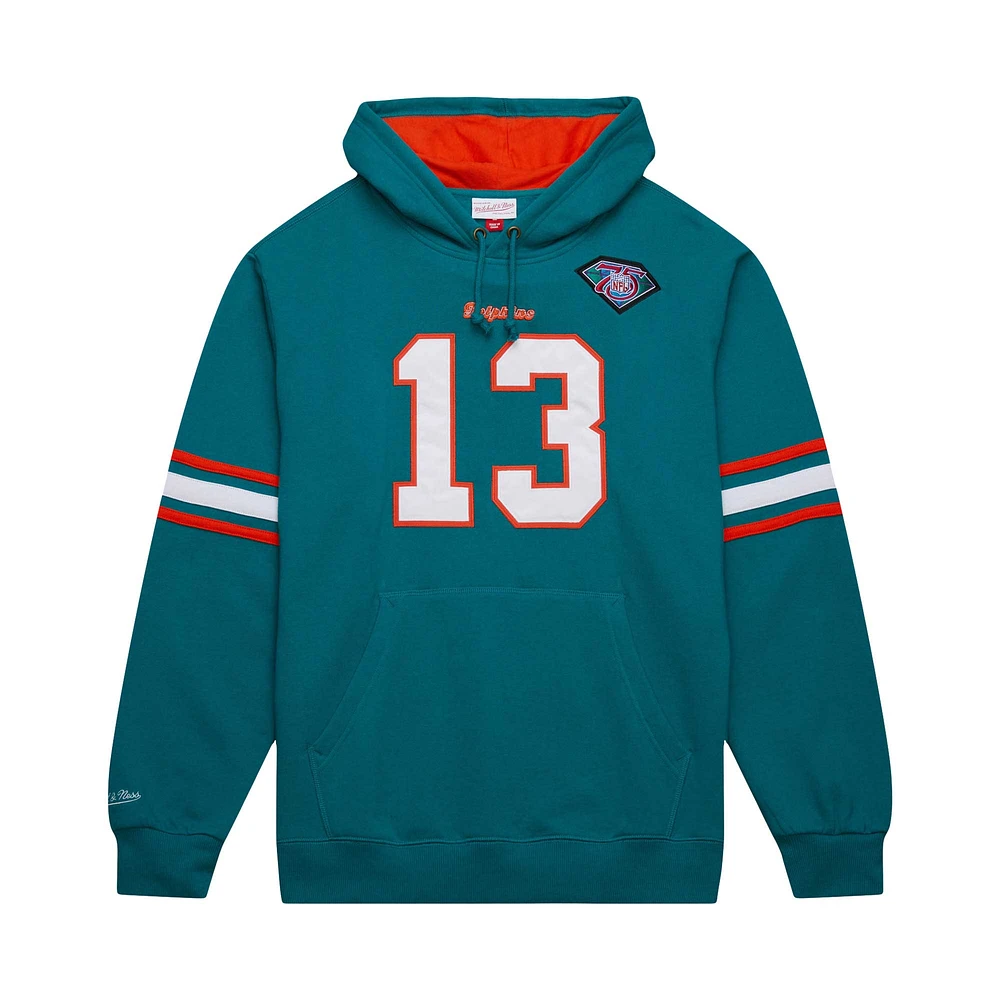 Sweat à capuche pour homme Mitchell & Ness Dan Marino Aqua Miami Dolphins avec nom et numéro de joueur retraité