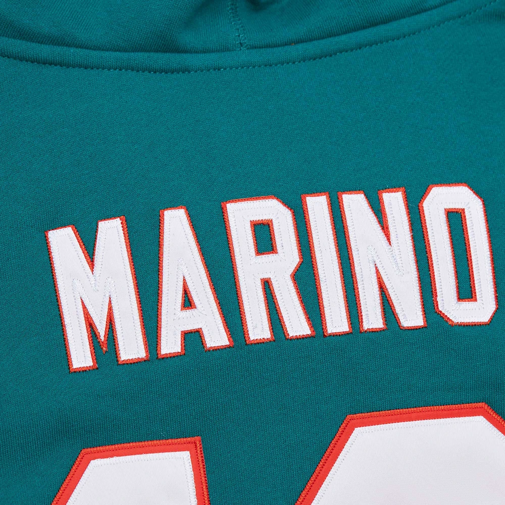 Sweat à capuche pour homme Mitchell & Ness Dan Marino Aqua Miami Dolphins avec nom et numéro de joueur retraité