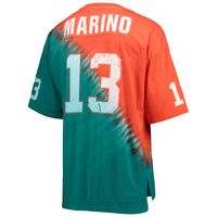 Men's Mitchell & Ness Dan Marino Orange/Aqua Miami Dolphins Retired Player Name Number Diagonal Tie-Dye V-Neck T-Shirt