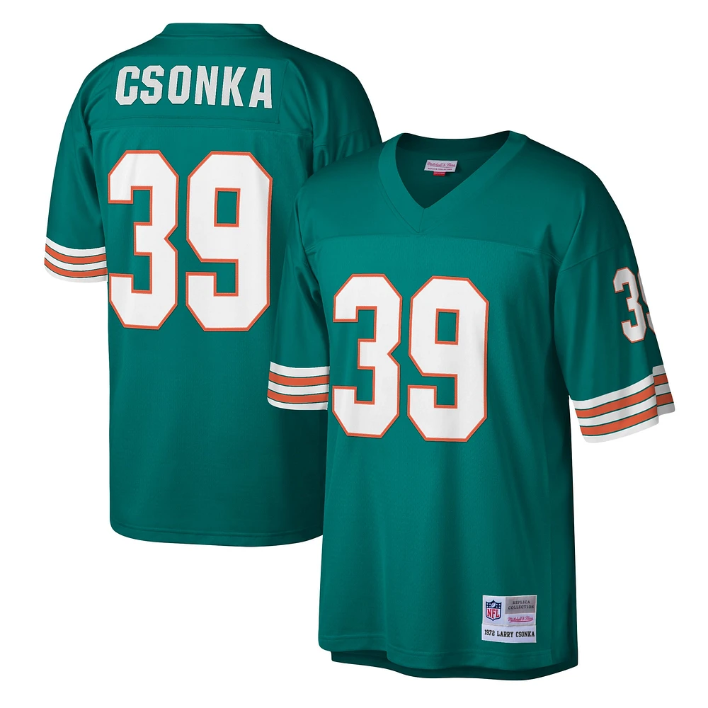 Maillot réplique Mitchell & Ness Larry Csonka Aqua Miami Dolphins Legacy pour hommes