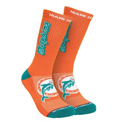 Chaussettes de sport Mitchell & Ness orange Miami Dolphins Throwback Kick Off Crew pour homme