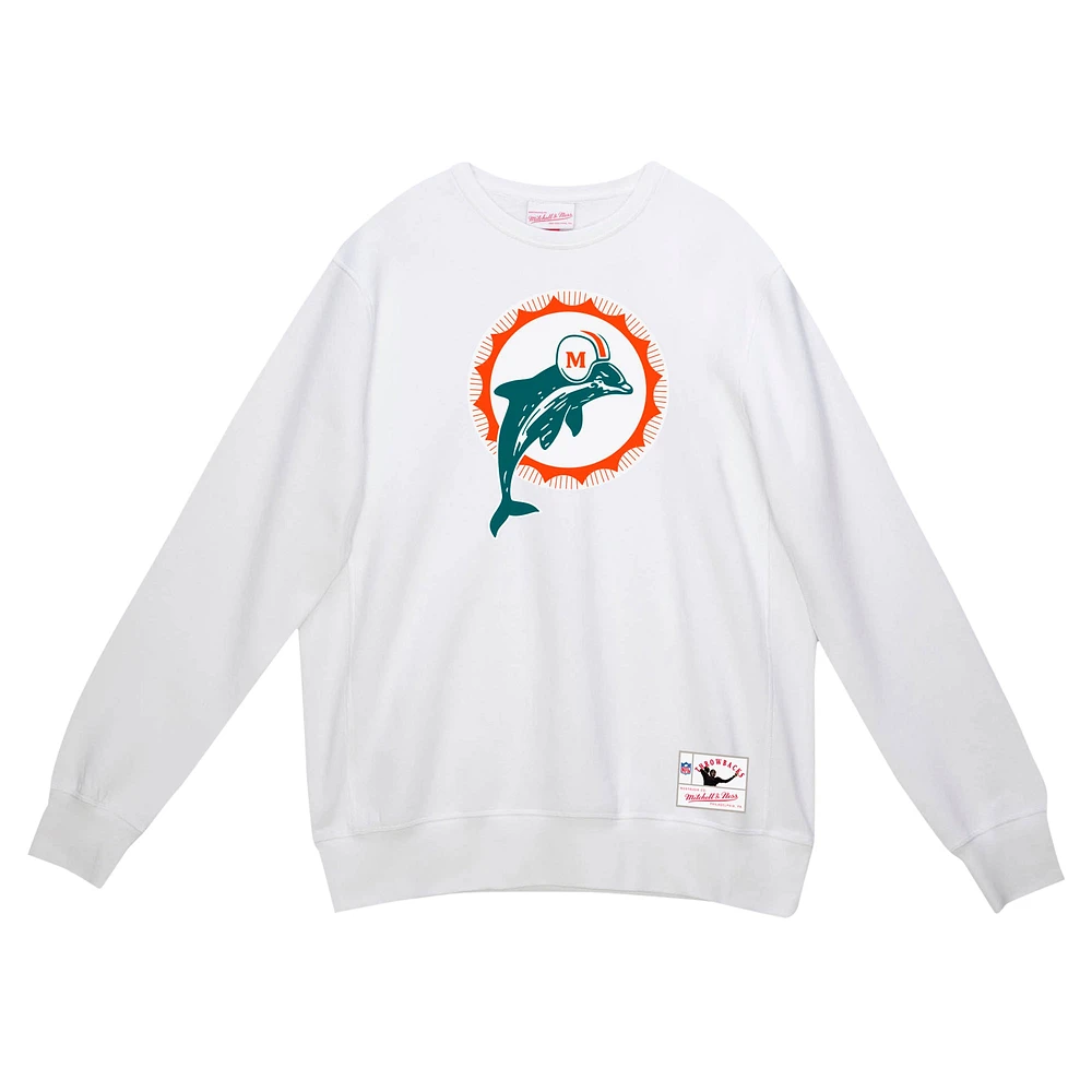 Men's Mitchell & Ness White Miami Dolphins Basic Fleece Pullover Sweatshirt